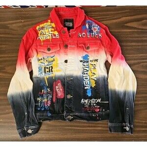 Copper Rivet Jacket S Red White Blue Denim Button Up All Hustle No Luck